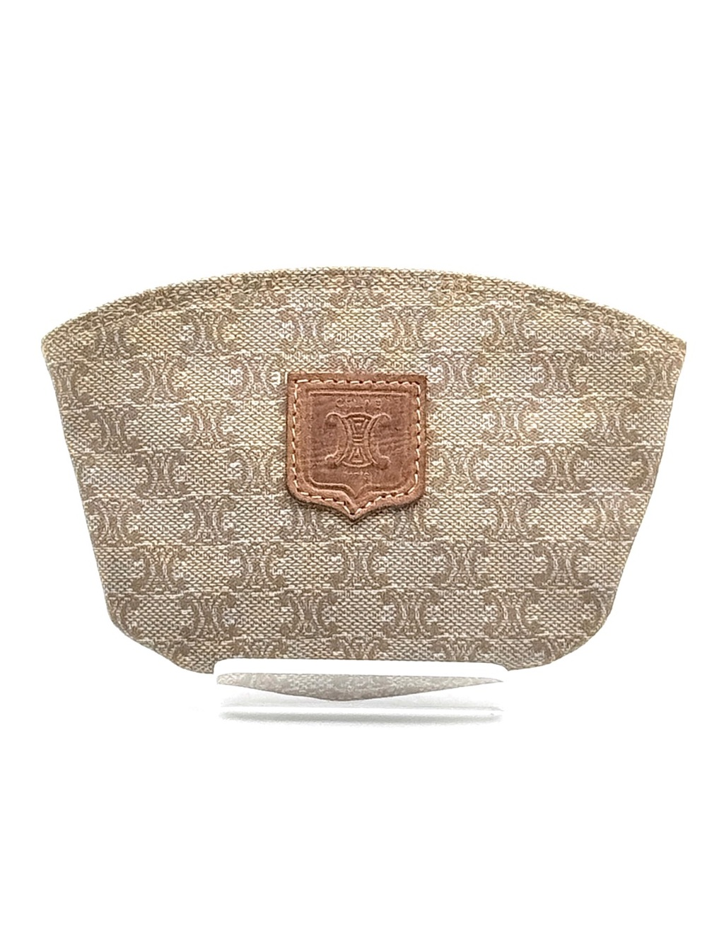 Vintage Celine Macadam Triomphe Mini Pouch Beige EUC